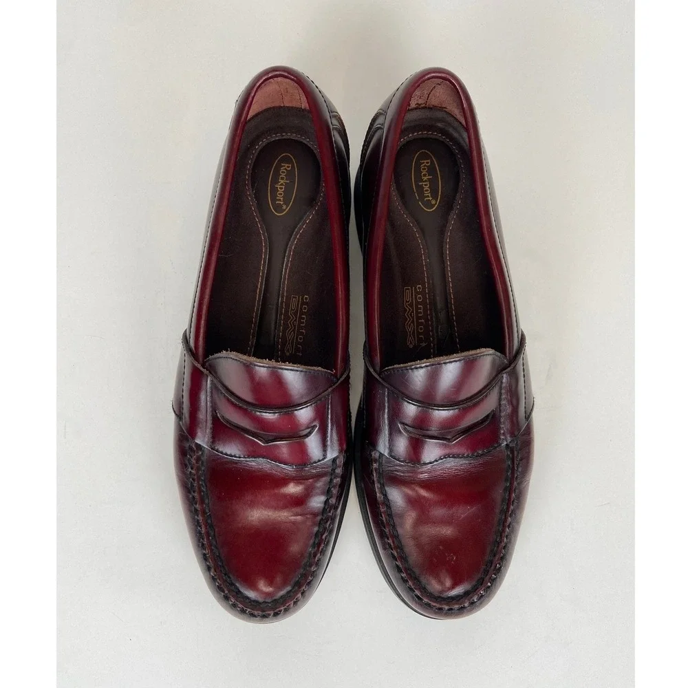 Rockport Men's Burgundy Leather Penny Loafers Size 9.5 N Peppy Classic Old Money